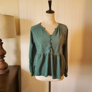Knox Rose Teal Button-Up Peasant Blouse